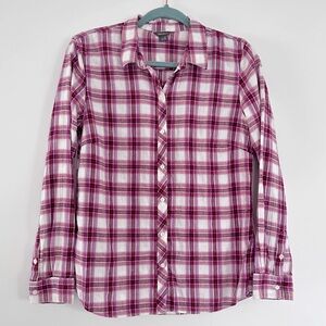Eddie Bauer Pink White Plaid Cotton Button Up Women’s Medium Western Ranch Cabin